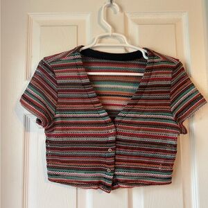 SHEIN Multicolor Textured Button Up Crop Top